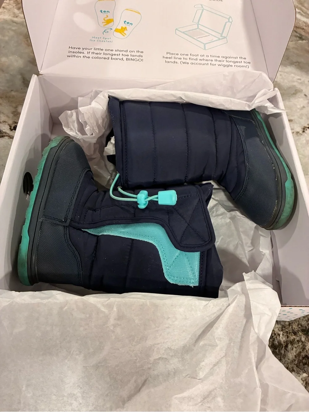 Kids Navy Winter Boots with Aqua Toggle